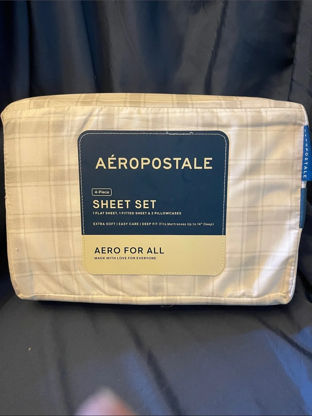 Aeropostale White & Grey Plaid 4-Piece Queen Sheet Set - Neutral Plaid